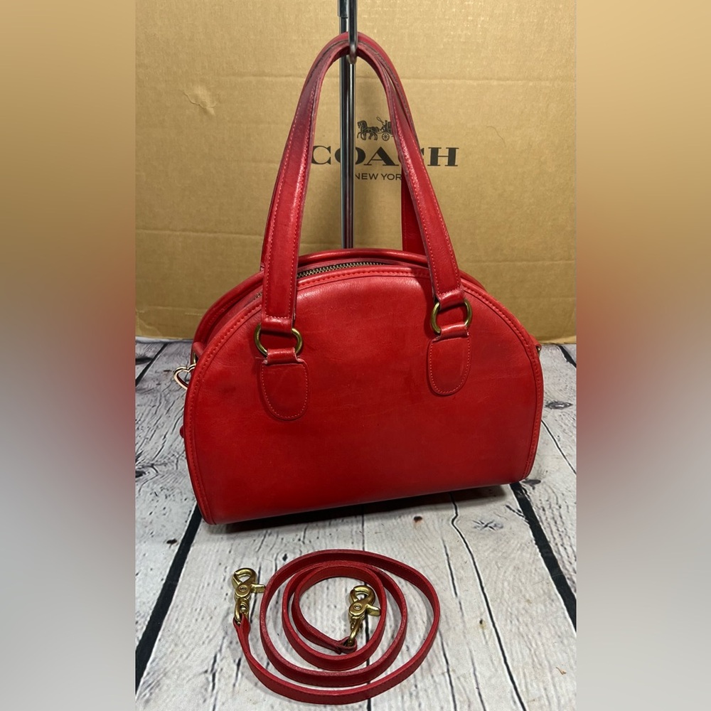 Vintage Coach RARE 9928 Chadwick Bowler Bag 🍒RED🍒Leather Satchel Shoulder Bag